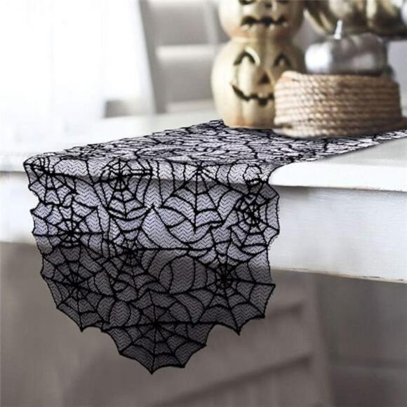 Halloween spider web lace table runner black 20x80 inch haunted house decor - Picture 8 of 8